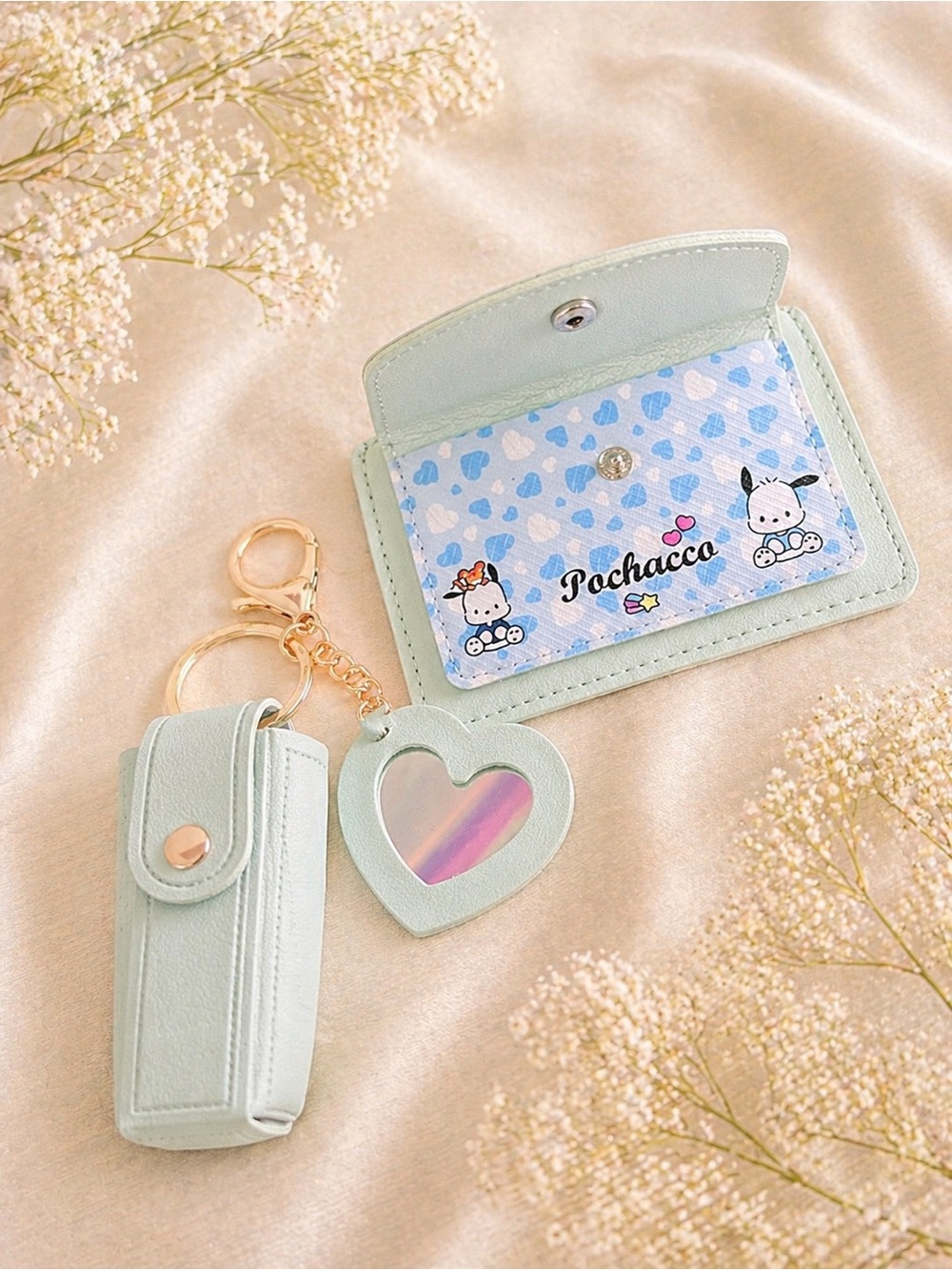 Sanrio Pochacco Light Mint Card Wallet Keychain Set - Picture 2 of 3